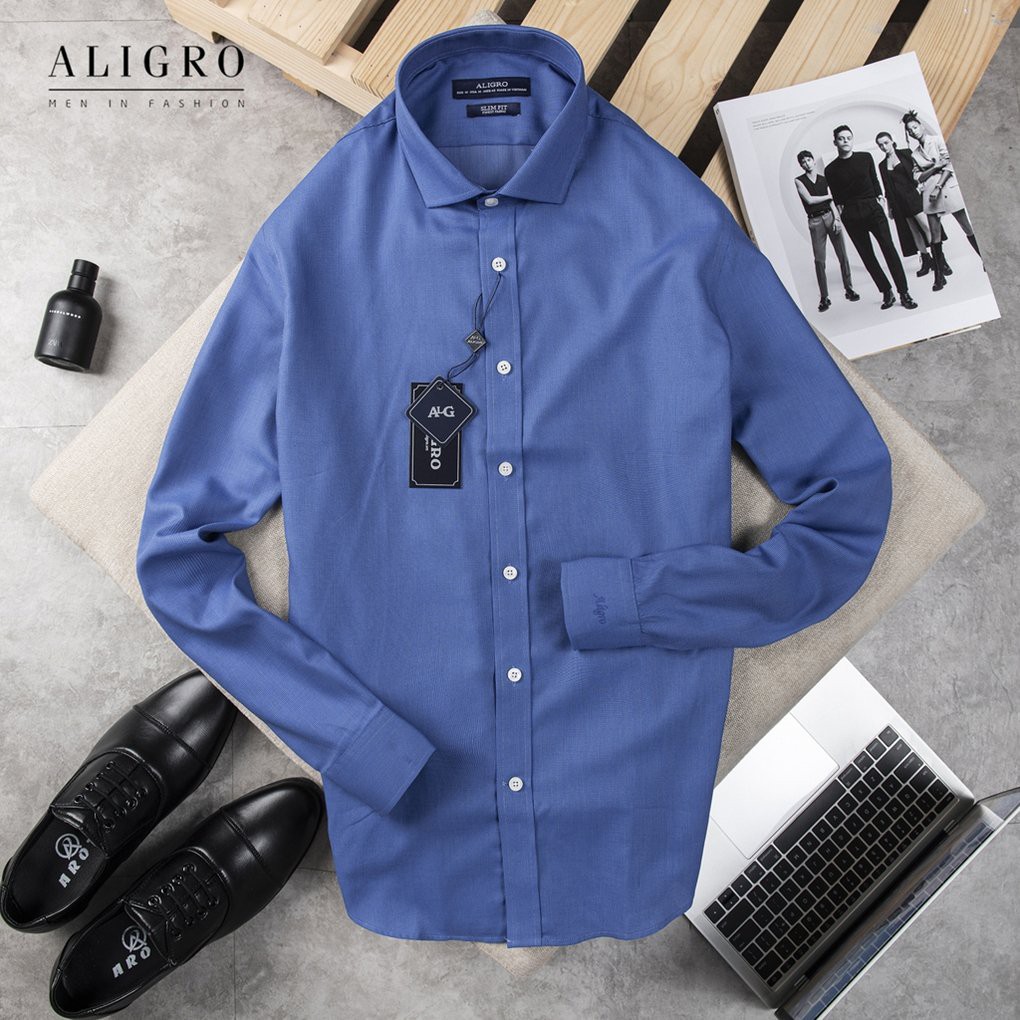Áo sơ mi nam dài tay trơn màu xanh đậm aligro ALGS199