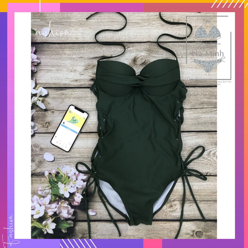 Bikini liền thân dập nút eo xanh rêu - EVA shop - Siêu tôn dáng, tôn da