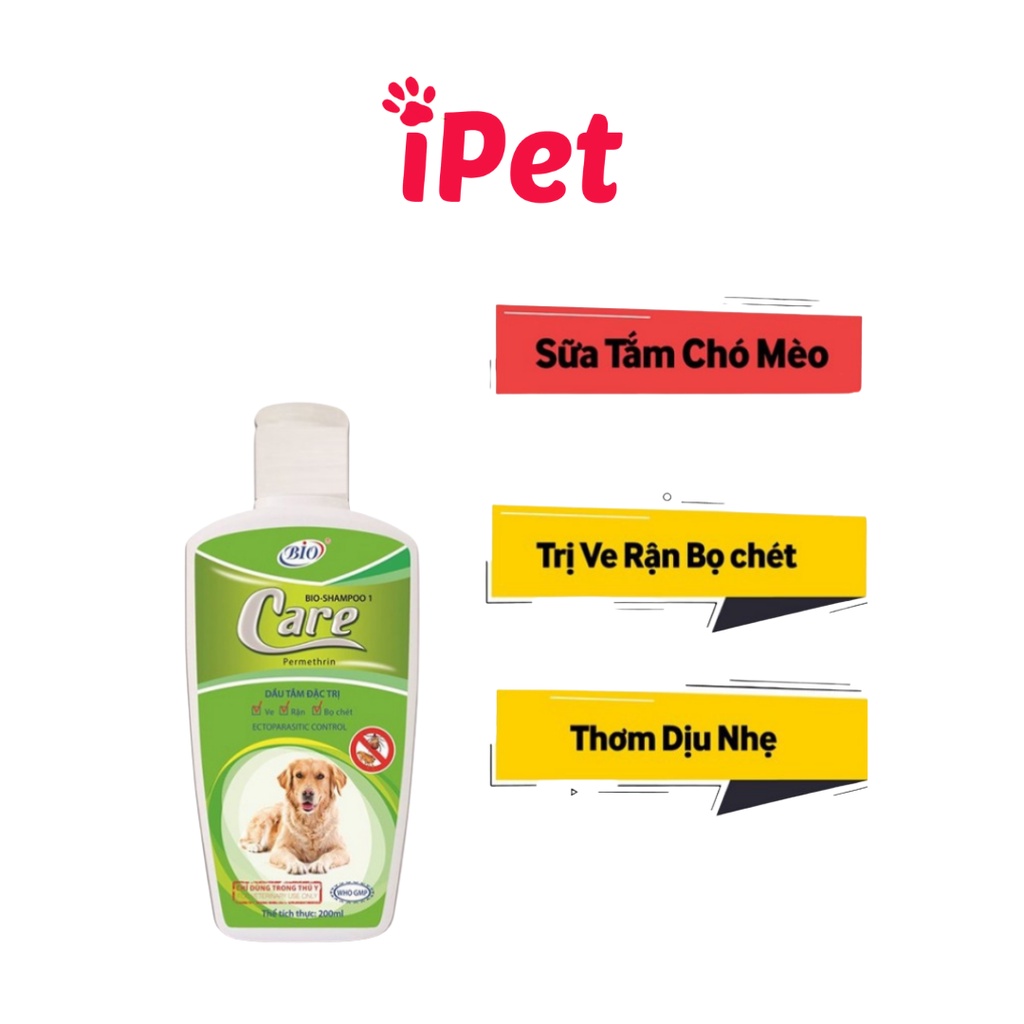 Sữa tắm đặc trị ve rận bọ chét cho chó mèo - Bio Care 200ml - iPet Shop