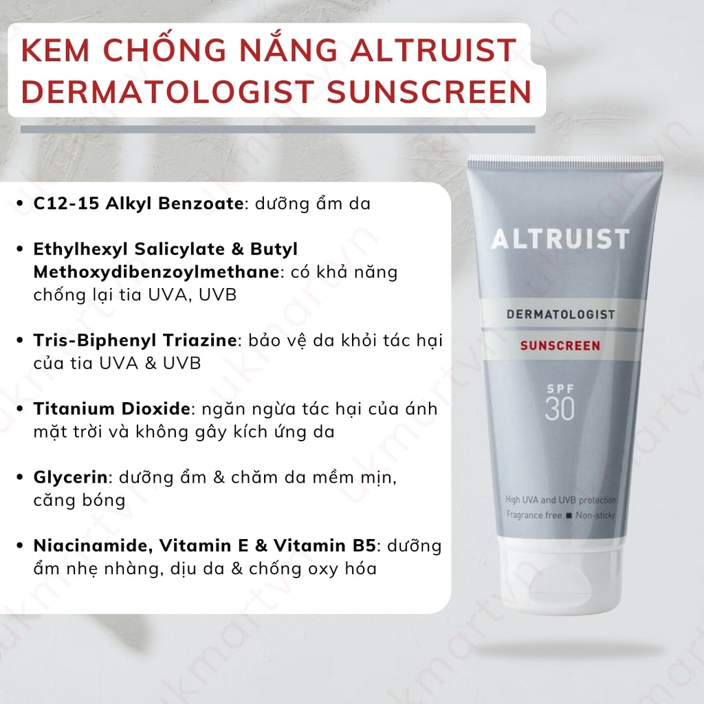 Kem Chống Nắng Altruist Dermatologist Sunscreen SPF 50 100ml