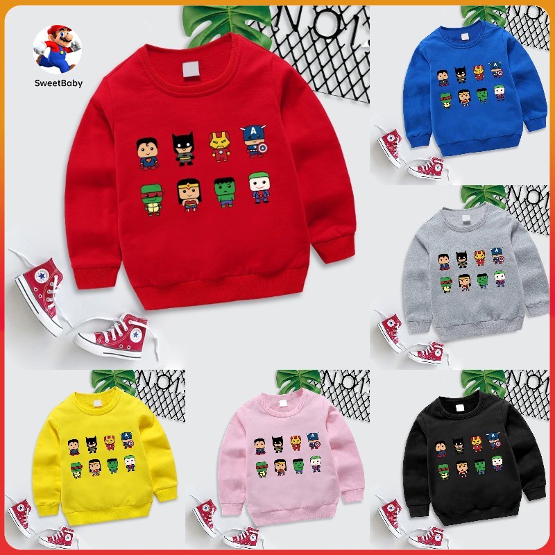 【Giảm giá năm mới】Áo sweater mùa thu dáng rộng in họa tiết hoạt hình Marvel 7 màu thời trang cho bé