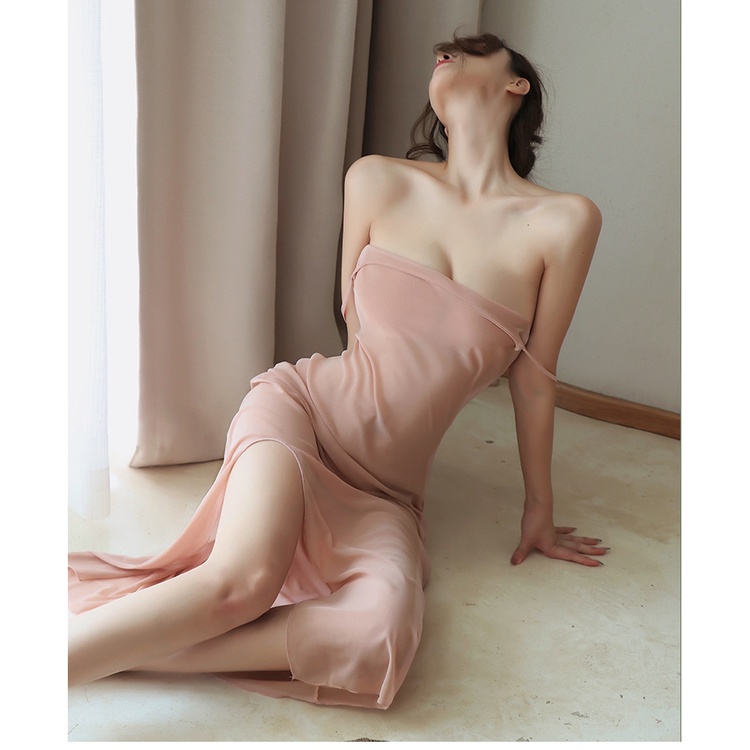 Đầm ngủ maxi ren xuyên thấu sexy gợi cảm váy ngủ 2 dây xẻ tà đùi dễ thương( Tặng kèm chíp ) E1222