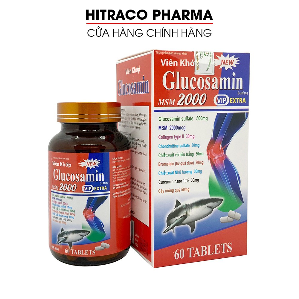 Viên khớp Glucosamin MSM 2000 giảm đau nhức mỏi xương khớp - Chai  60 viên [Glucosamin MSM Đỏ]