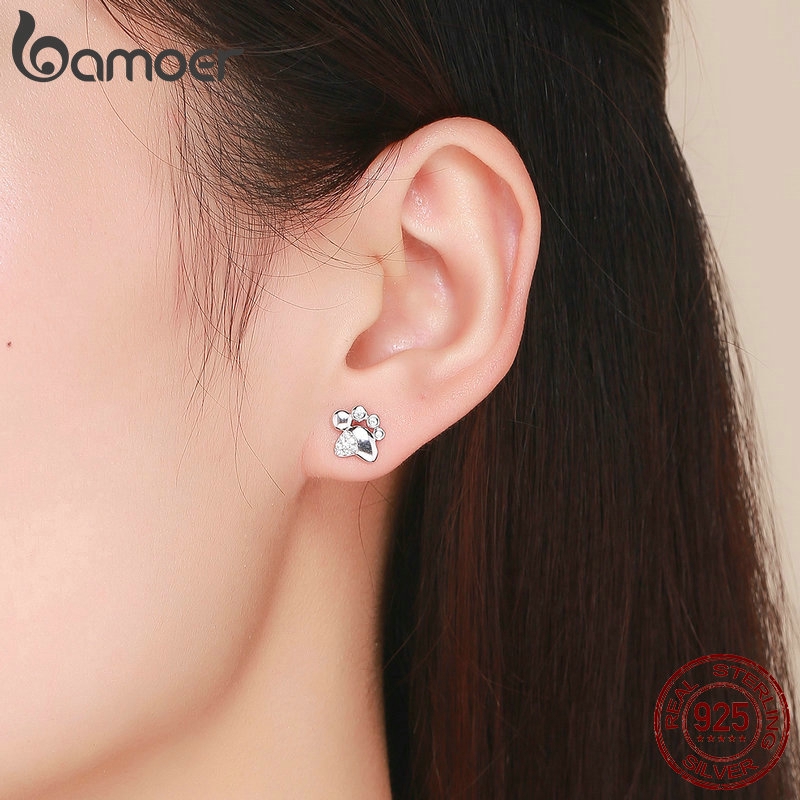 Khuyên Tai Bamoer Bse033 Làm Từ Bạc 925 Thiết Kế Hình Dấu Chân Động Vật Thời Trang Cho Nữ