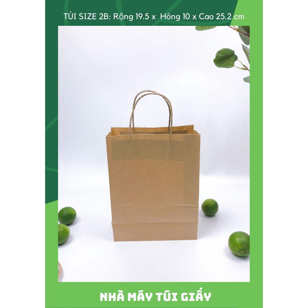 10 túi giấy nâu có quai Size 2B:19.5x10x 25.2 cm túi đựng hàng 3kg