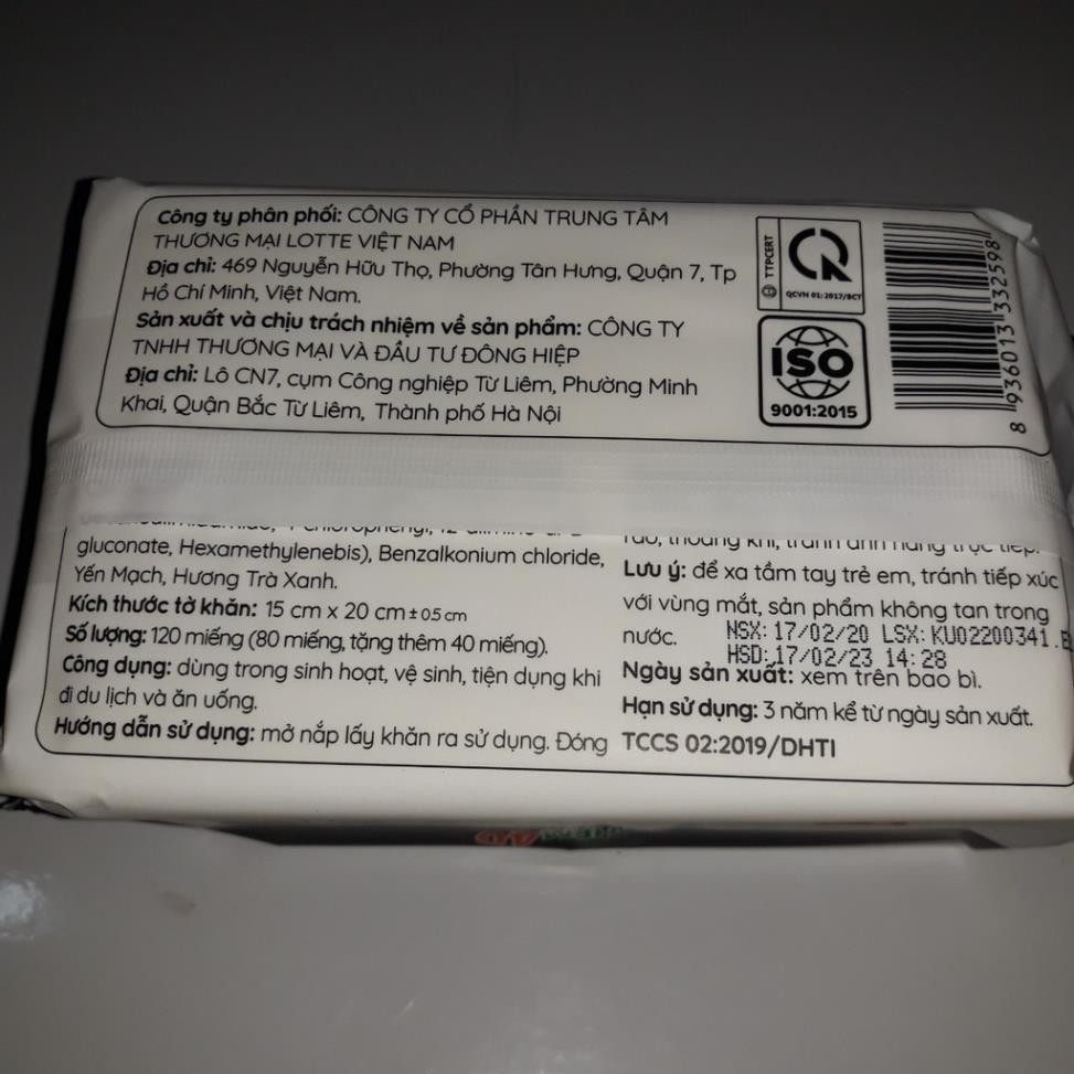 Khăn Giấy Ướt 120 Tờ Hương Yến Mạch Trà Xanh CHOICE L Lotte