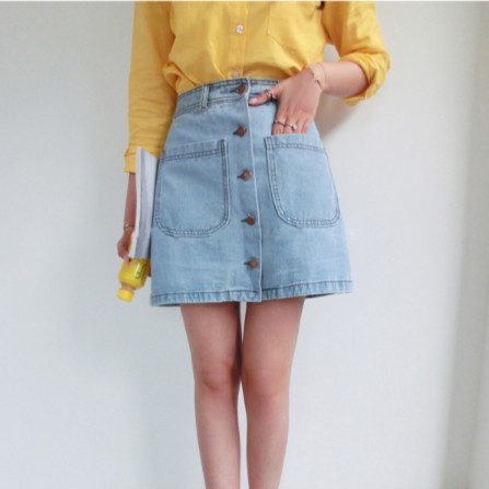 Chân váy Denim phối hàng nút có túi thời trang cho nữ | BigBuy360 - bigbuy360.vn