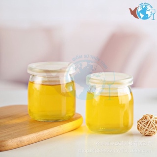 Bộ 10 hũ thủy tinh tròn nắp nhựa chụp đựng sữa chua 200ml