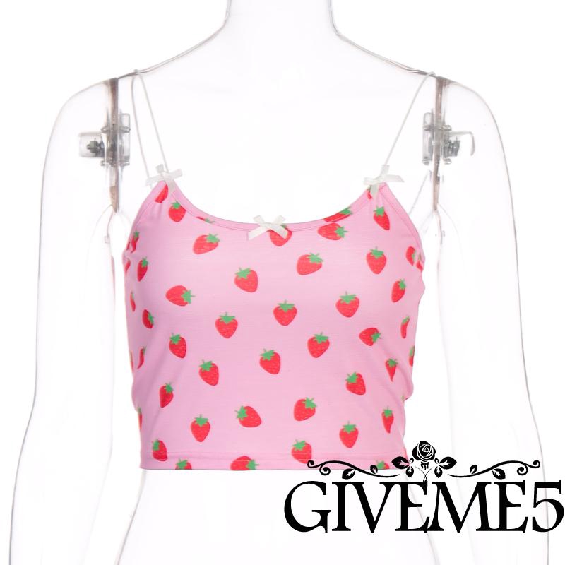 Áo Hai Dây Hoạ Tiết Dâu Tây Thiết Kế Quyến Rũ