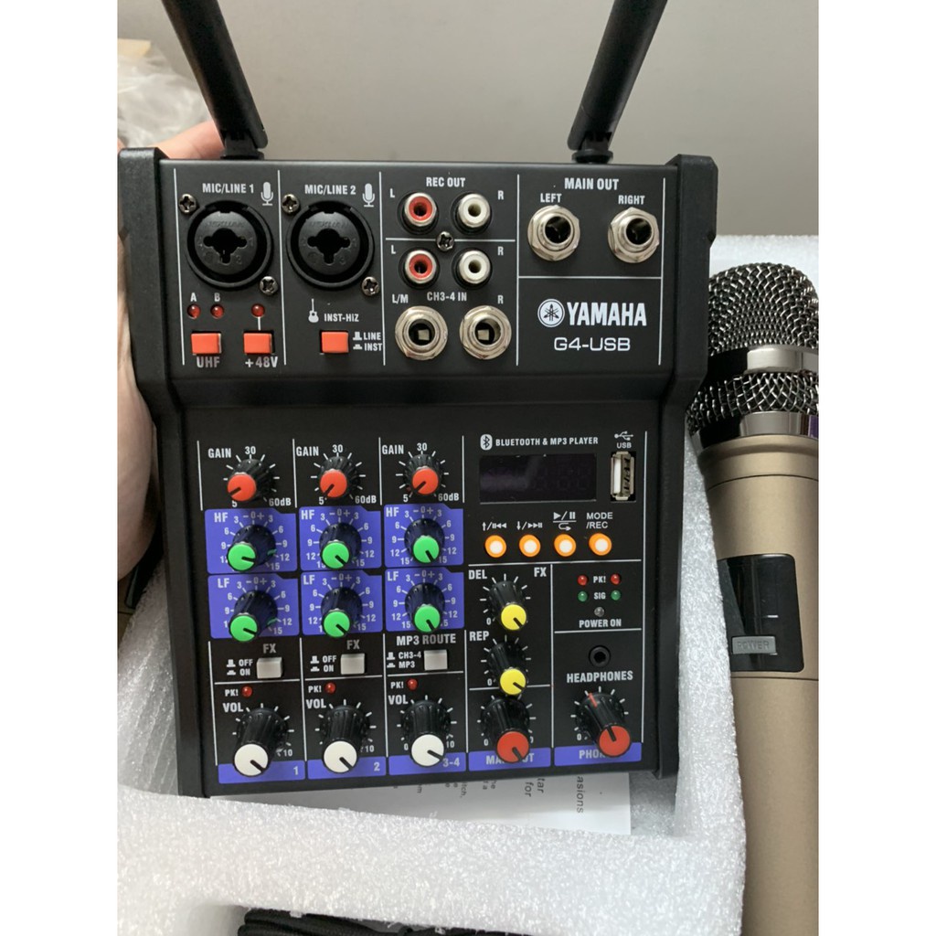 Bộ Mixer Yamaha G4 USB - Bộ trộn âm thanh Mixer Chuyên Karaoke, Livestream, Thu Âm Cao Cấp - Tặng Kèm 2 Micro Không Dây