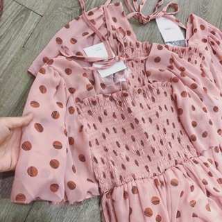 VÁY MAXI CHẤM BI HỒNG