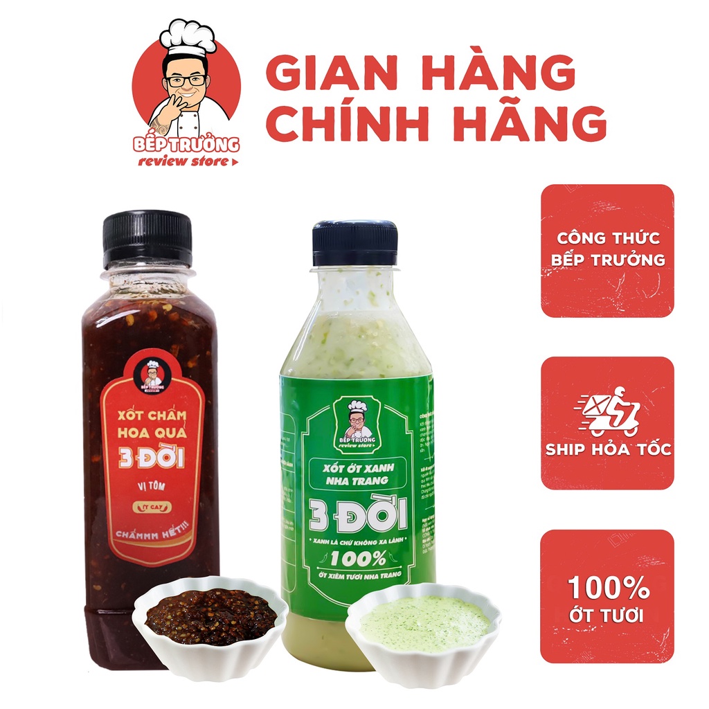 Bếp Trưởng Review Store - Combo 2 chai xốt chấm ớt xanh Nha Trang và sốt nước chấm hoa quả Ba đời