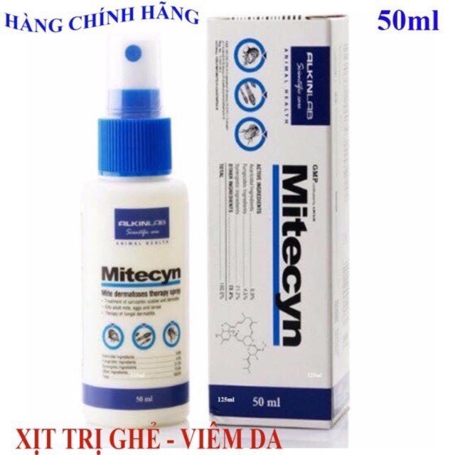 ALKIN MITECYN 50ml Xịt Tr.ị Ve Rận, Ghẻ Ngứa Viêm Da Cho Chó Mèo