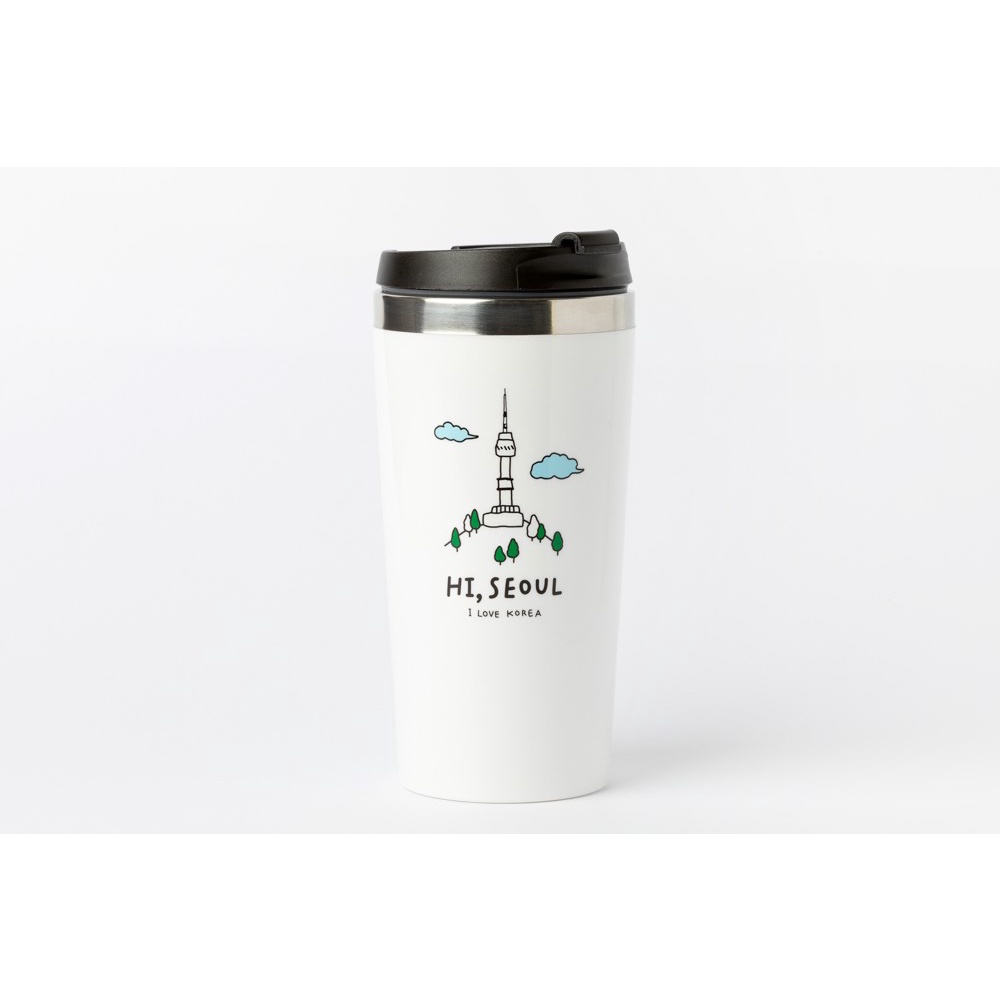Bình Nước Giữ Nhiệt ARTBOX Hàn Quốc Màu Trắng In Họa Tiết Tòa Tháp Seoul