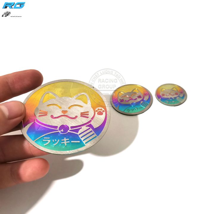 Tem Titan Logo Mèo Thần Tài Đường Kính 3cm, 4cm, 6cm Hình Tròn Có Sẵn Keo Dán