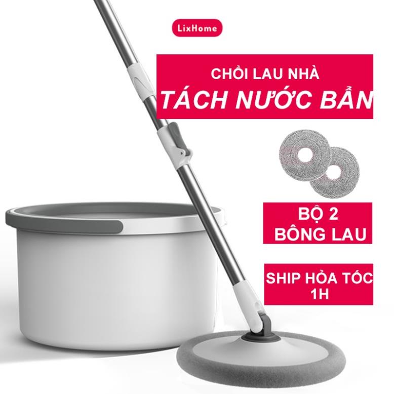 [ FREESHIP ] Chổi lau nhà tách nước bẩn thông minh 360 độ 2 bông lau, bộ cây lau nhà tách nước bẩn nước thải