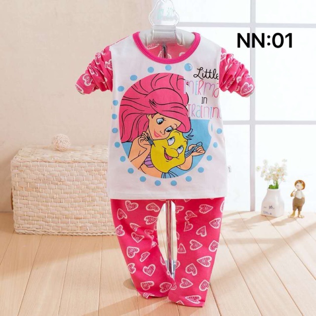 Bộ cotton dài tay bé gái