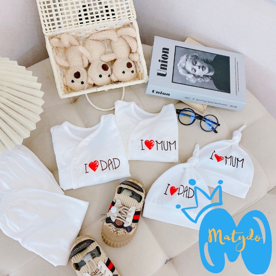 Quần áo sơ sinh bé trai bé gái mùa hè đông dài tay giá rẻ đồ sơ sinh cho bé Dad mum tặng kèm mũ tỏi