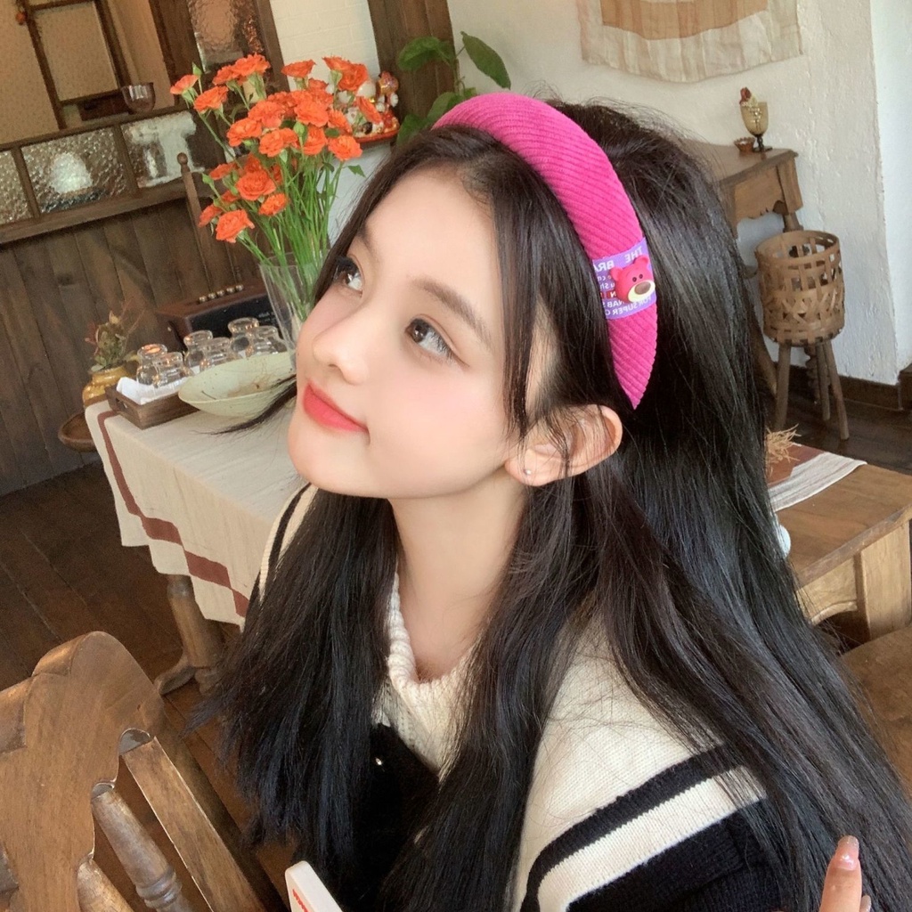 Băng Đô Cài Tóc Bản Rộng Đính Hình Gấu/ Dâu Tây Dễ Thương Phong Cách Nhật Hàn Cho Bé Gái