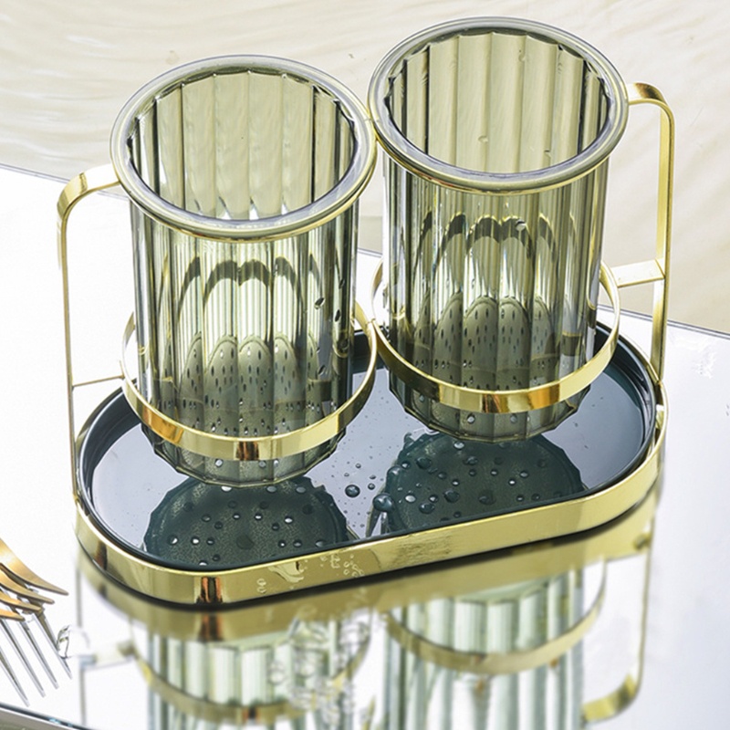 Giá Đỡ Đũa Muỗng Hai Tầng Đa Năng Có Khay Đựng Tiện Lợi Dành Cho Nhà Bếp