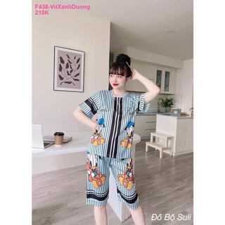 Đồ bộ lụa latin lửng in hình dễ thương f438 - đồ bộ suli
