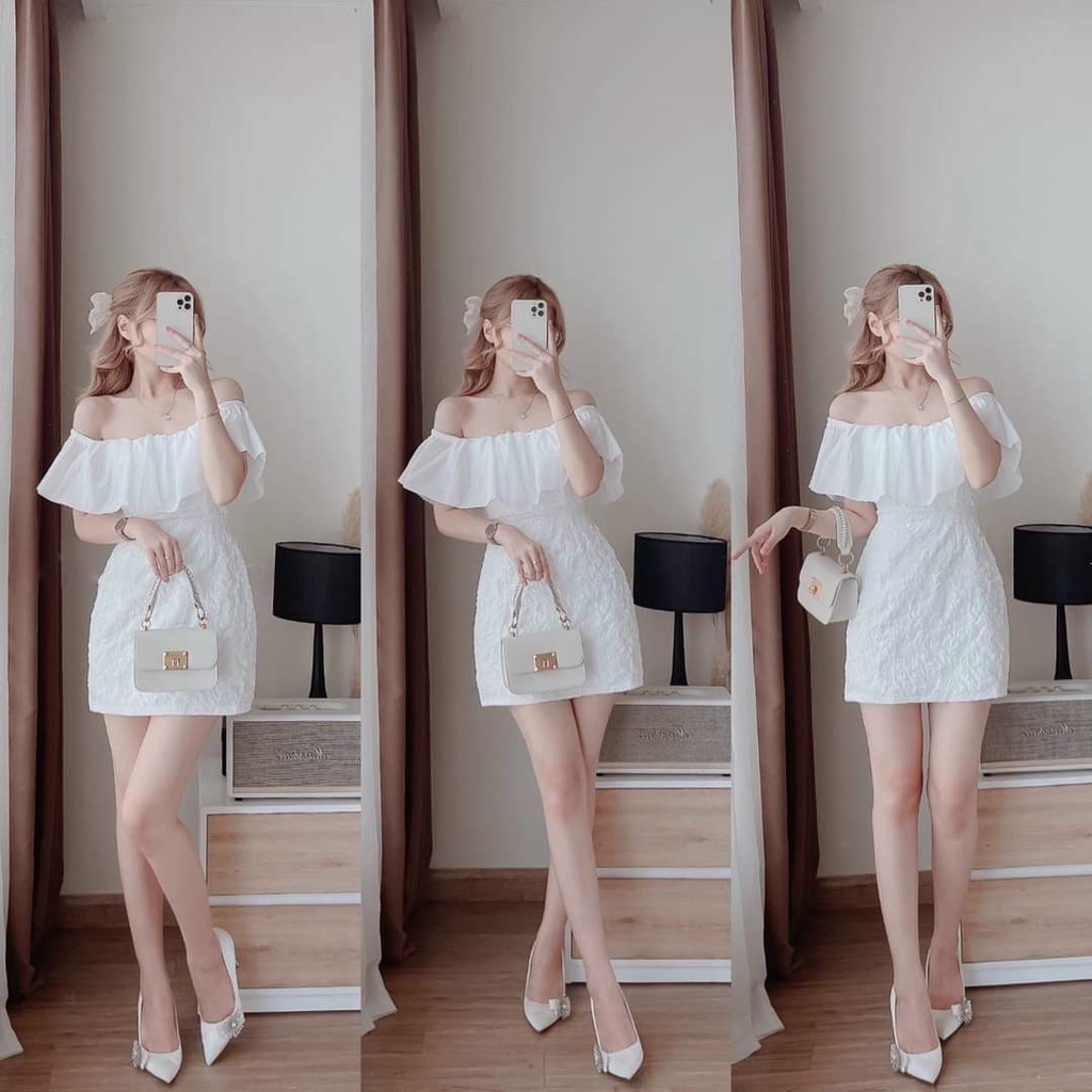 đầm nữ body trễ vai ( có mút &amp; có lót) màu sắc trẻ trung