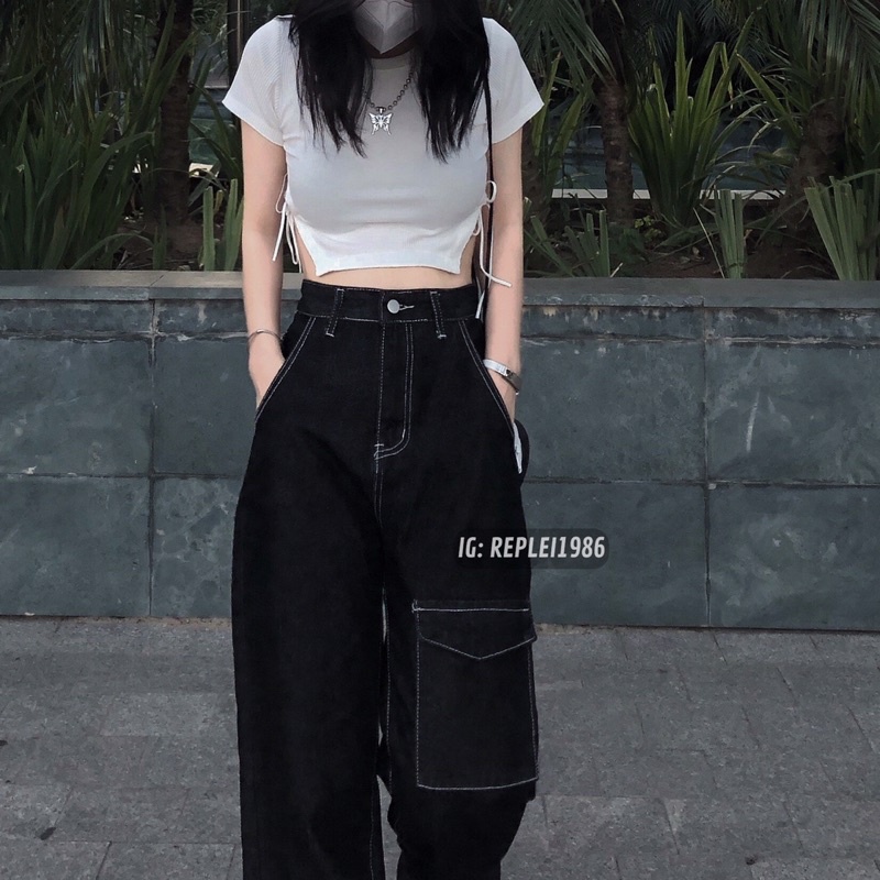 [ẢNH THẬT ĐỘC QUYỀN REPLEI1986] Quần jeans suông đen 230 | BigBuy360 - bigbuy360.vn