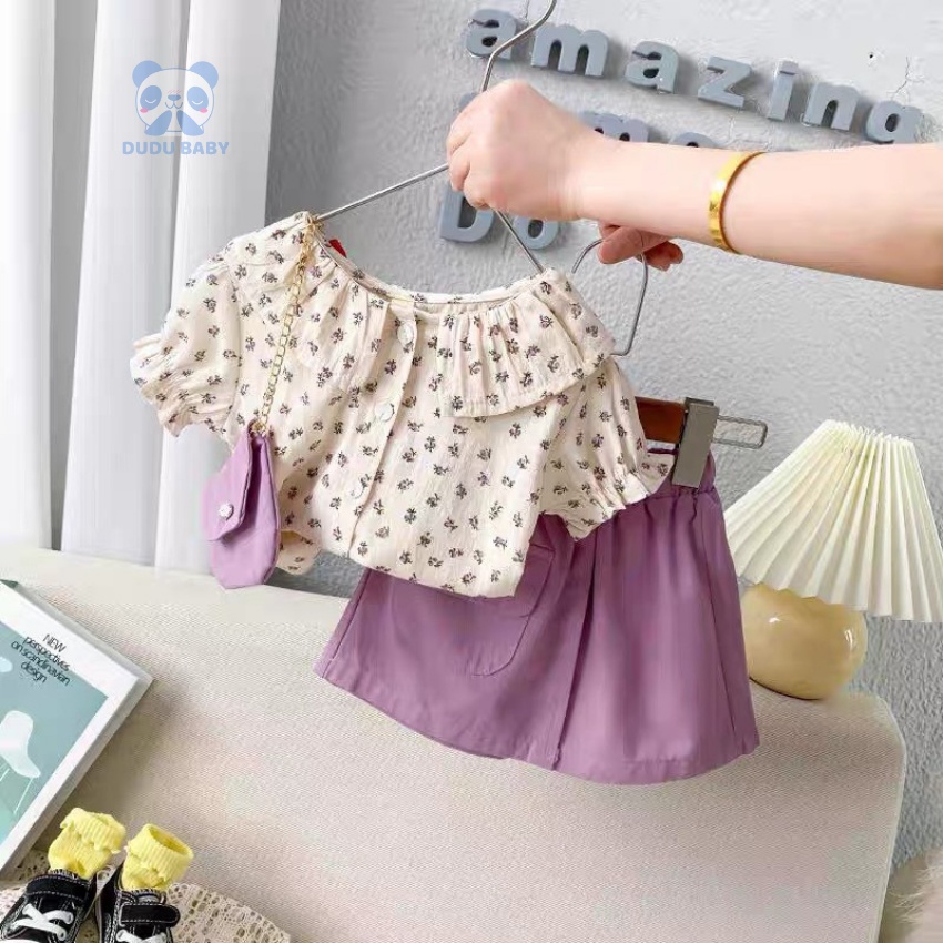 Bộ cộc tay cho bé gái Dudu Baby bộ hè cho bé gái từ 8-20kg chất liệu thô hoa mềm mại được bo chun ống siêu đẹp