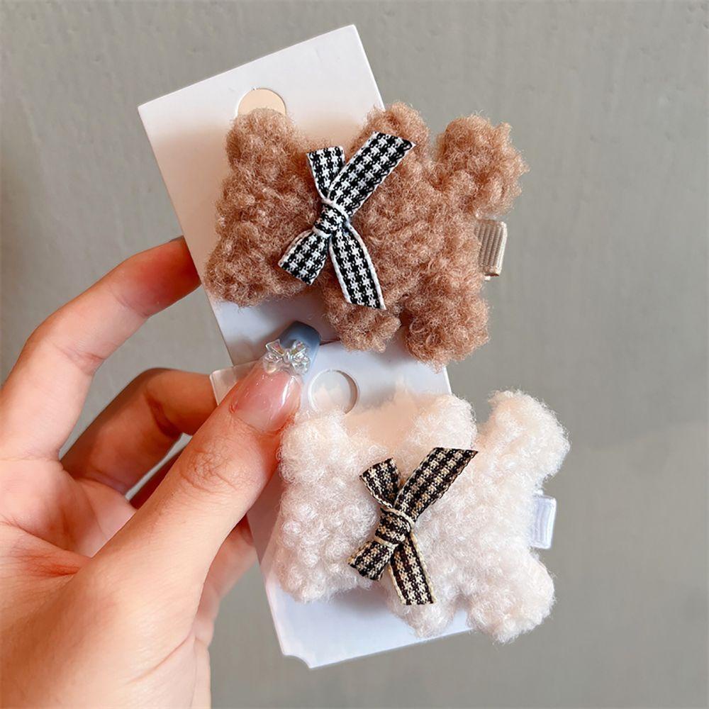 Kẹp Tóc Hình Gấu WMES15H Phủ Lông Ngọt Ngào Thời Trang Cho Nữ
