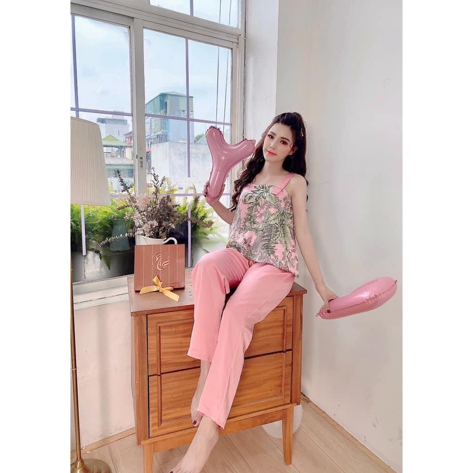 Pizama satin lụa phối áo 2 dây | BigBuy360 - bigbuy360.vn