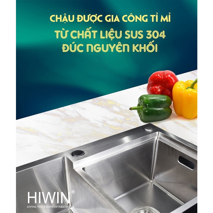 Chậu rửa bát khử khuẩn inox 304 mặt mờ kích thước 450x800x220mm HIWIN IKS-8045