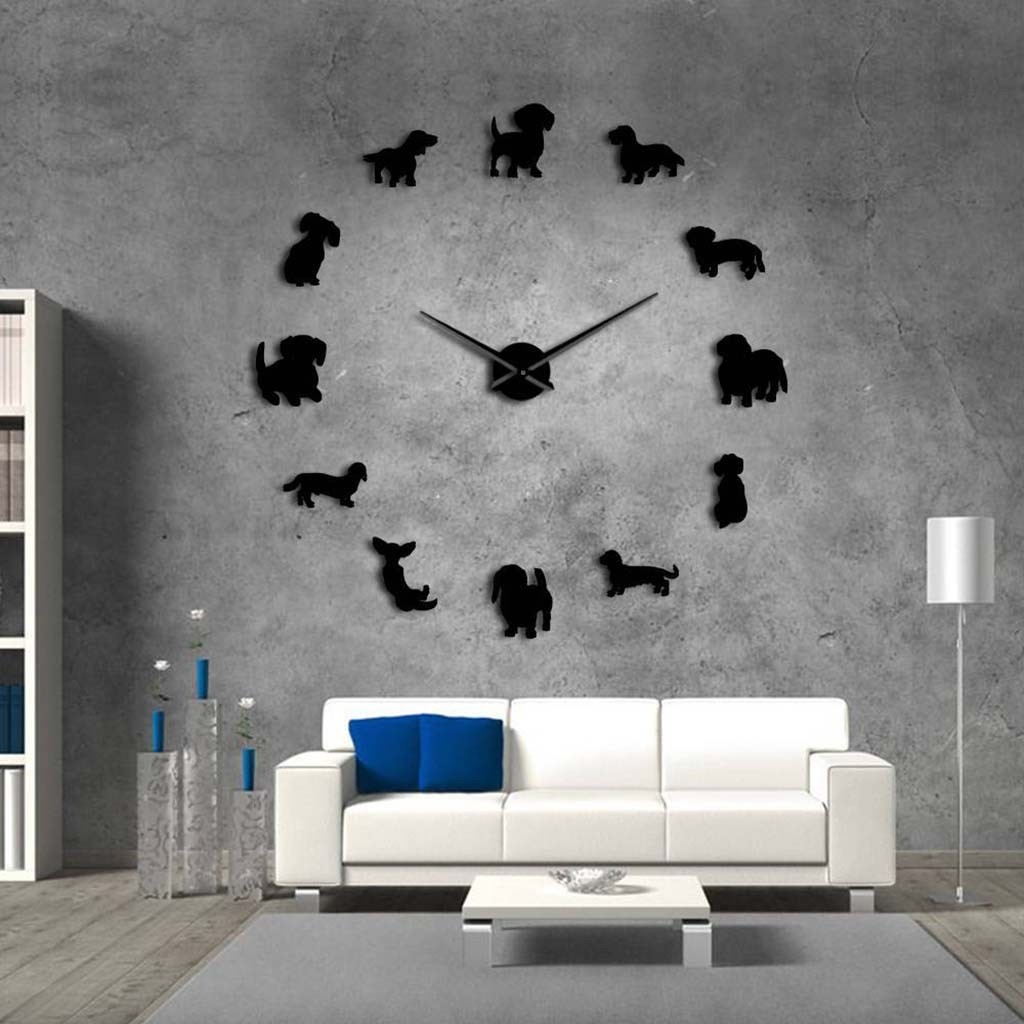 forkoobe.vn DIY Dachshund Wall Art Wiener Dog Puppy Frameless Giant Clock With Mirror Effect