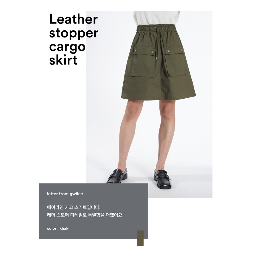 Leather stopper cargo skirt - Chân váy chữ A chất vải cotton da mờ màu xanh oliu cá tính