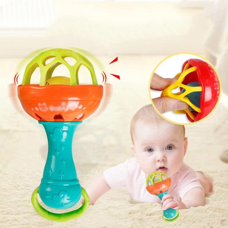 Elastic Bite Teether Rattle Bell Stick Educational Games Toy for Baby Kids