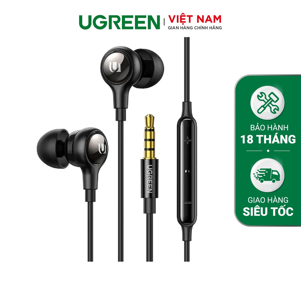 Tai nghe nhét trong có dây UGREEN 30637 Có micrô và điều khiển âm lượng cổng 3.5mm