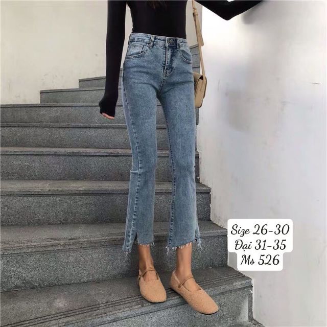 Quần jean nữ ống loe form co giãn như hình Size từ 40kg đến 70kg