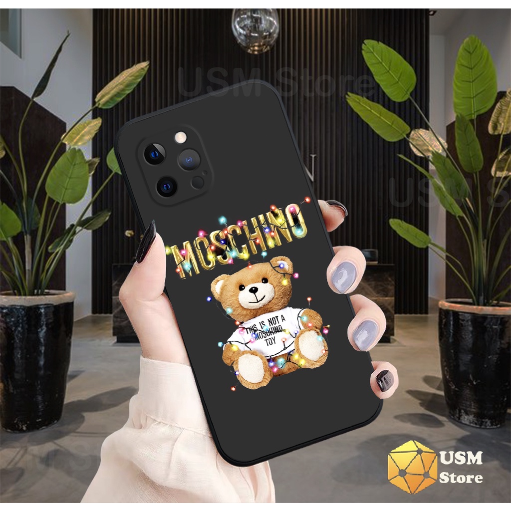 Ốp lưng iphone X/XR/XSmax/11/11Pro/11Promax/12/12Mini/12Pro/12Promax/13/13Promax viền bảo vệ cam sau, hình gấu Moschino