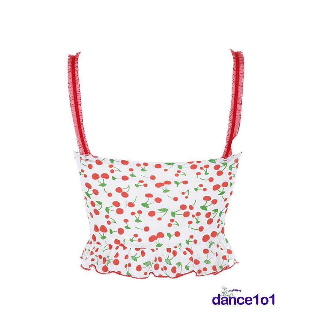 Áo Hai Dây In Hình Trái Cherry Gợi Cảm Cho Nữ