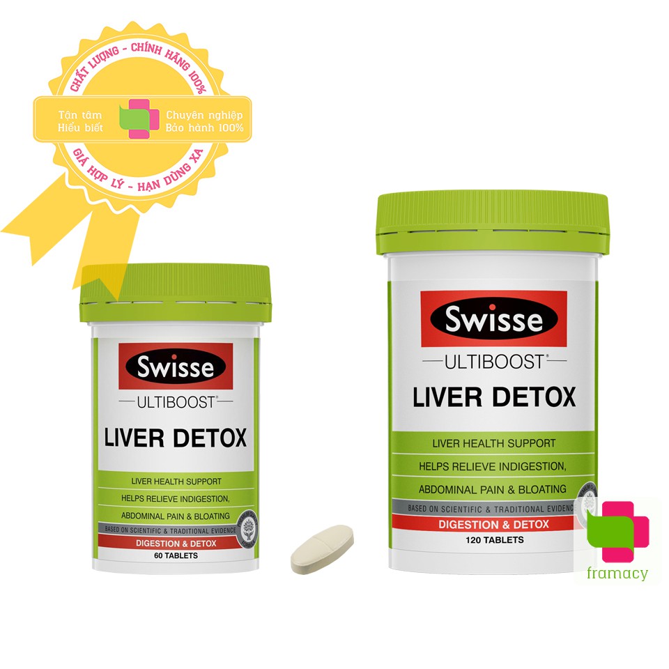 Viên uống Swisse Ultiboost Liver Detox, Úc (60 + 120 viên) bổ gan và hỗ trợ thải độc gan, giảm bớt khó tiêu