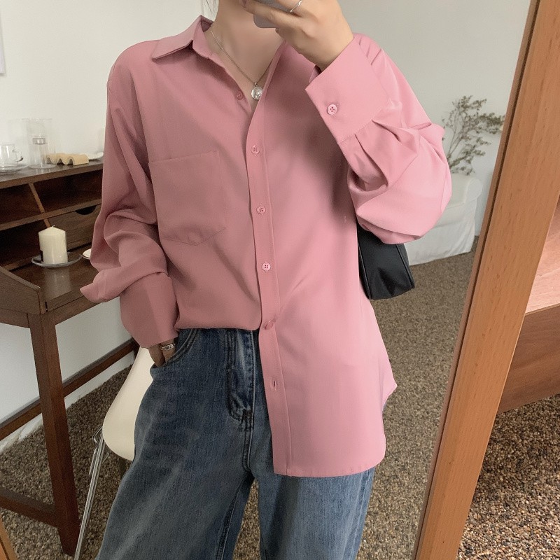 Áo sơ mi tay dài dáng rộng cổ POLO thiết kế trẻ trung cho nữ | BigBuy360 - bigbuy360.vn