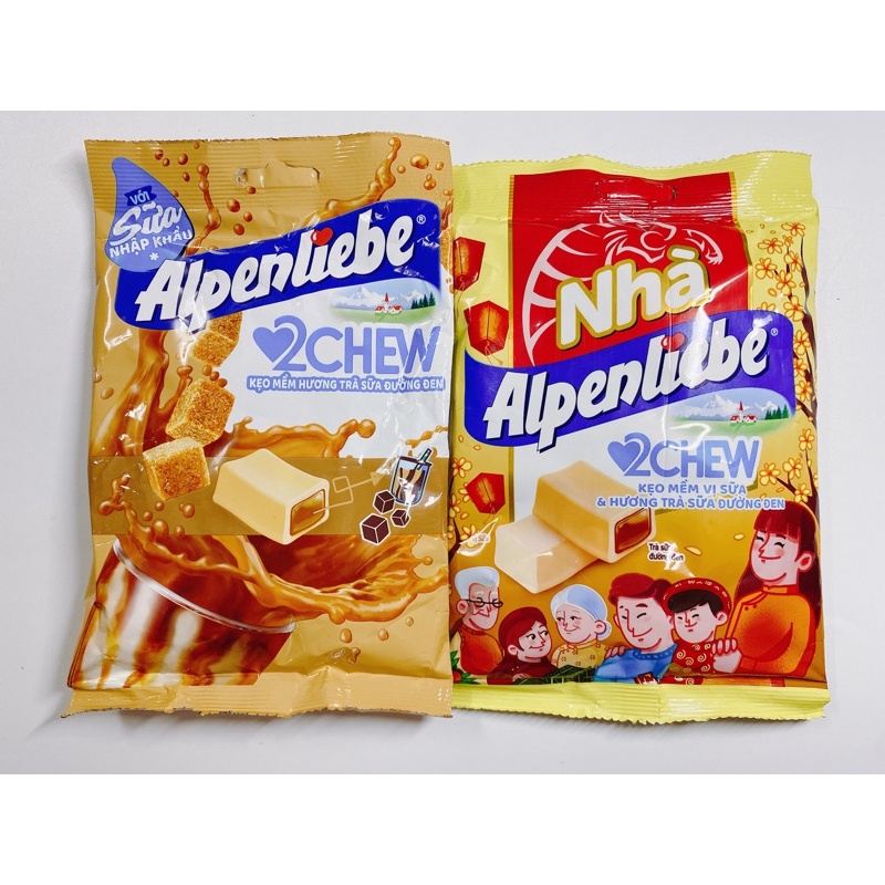 KẸO ALPENLIEBE 2CHEW VỊ SỮA &amp; TRÀ SỮA ĐƯỜNG ĐEN 87,5G