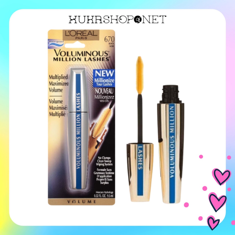 Chuốt mi mascara dài mi và cong mi Mascara L'Oreal Voluminous Million Lashes 670 dưỡng ẩm, lâu trôi tự nhiên (9ml)