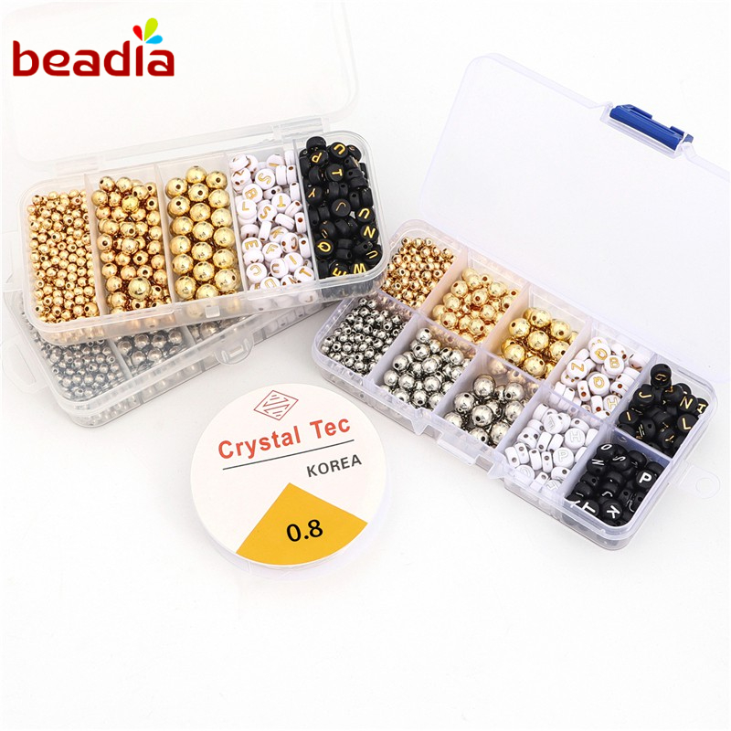 BEADIA Hộp hạt xỏ tròn cbb + hạt hình chữ + dây co giãn Beadia dùng để làm đồ trang sức DIY