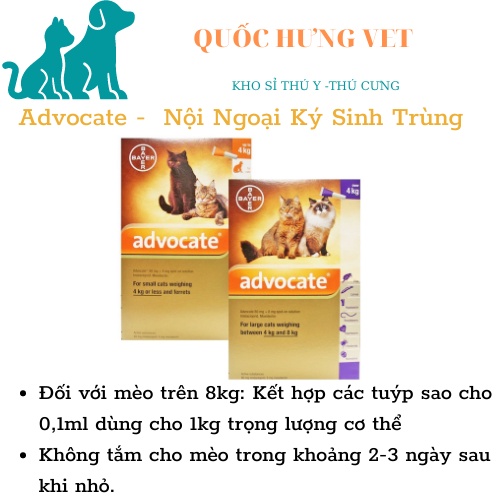 Advocate 1tuýt - Nhỏ Gáy Ngăn Ngừa Nội Ngoại Ký Sinh Trùng Cho Mèo - QUỐC HƯNG VET