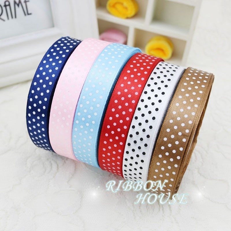 Cuộn Dây Ruy Băng Họa Tiết Chấm Bi 25 Yards/Cu 15mm Dùng Để Trang Trí Gói Quà