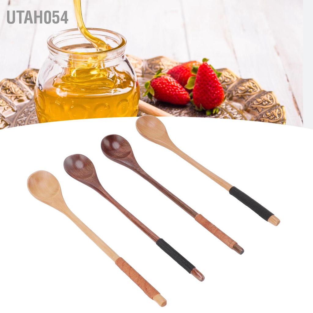 Set 4 Muỗng Gỗ Khuấy Cà Phê Cán Dài