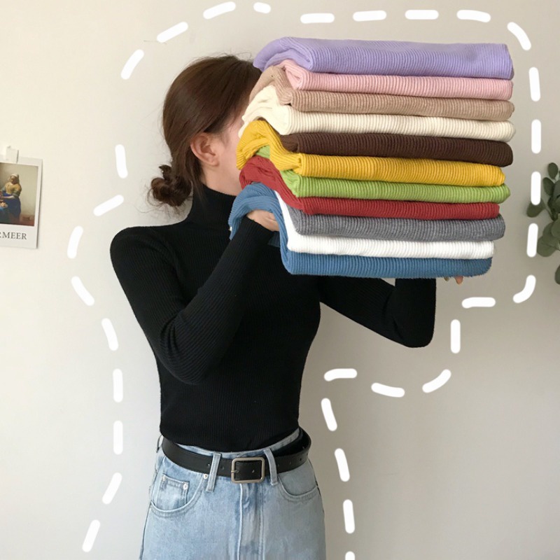 Áo len ZHELIHANGFEI tay dài cổ lọ thời trang xinh xắn dành cho nữ