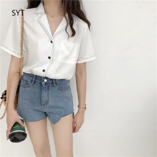 Áo Sơ Mi Tay Ngắn Kiểu Dáng Ngọt Ngào Cho Nữ