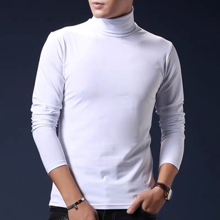 Áo thun cổ lọ tay dài nam màu trắng - TR01