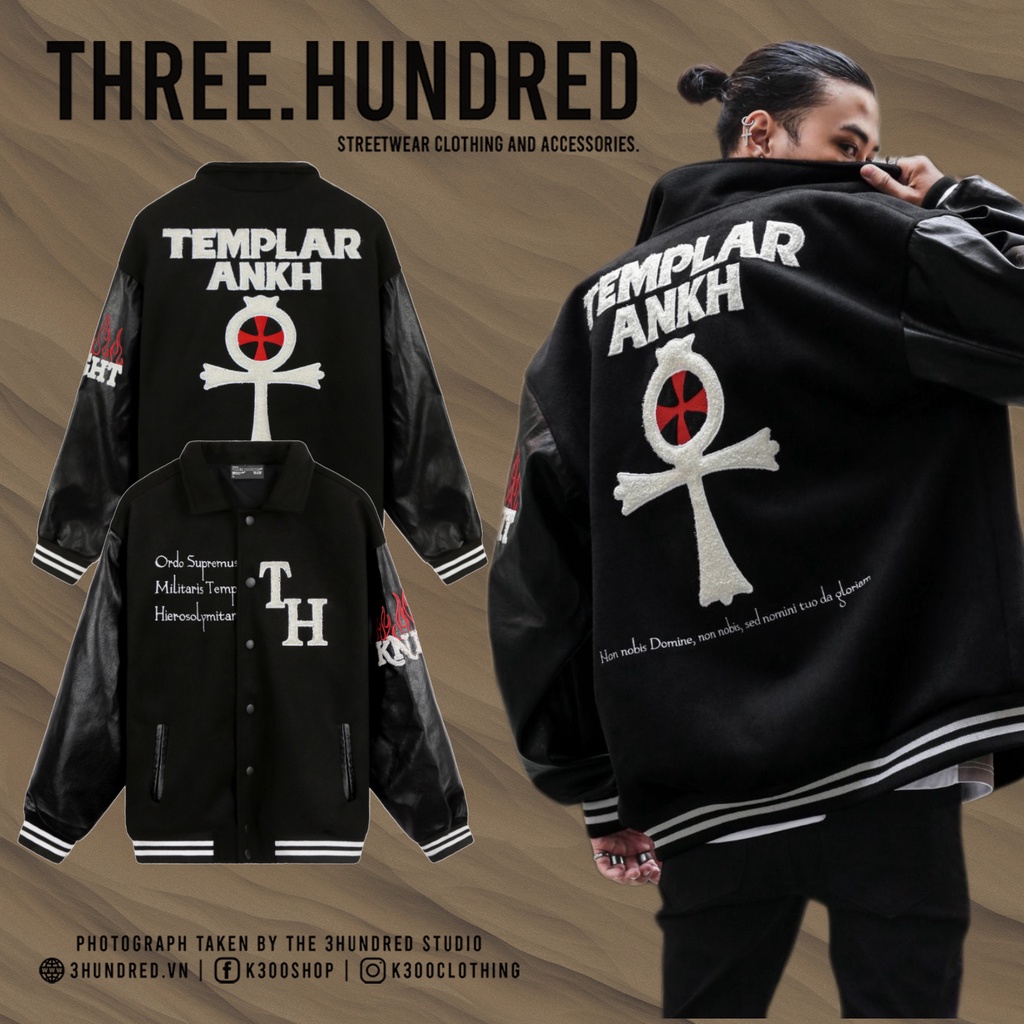 Áo Khoác Varsity Jacket Chất Liệu Dạ Tay Da Dày Dặn Cổ Bẻ Form Rộng Thoải Mái Unisex Hình Thêu Sắc Nét Màu Đen